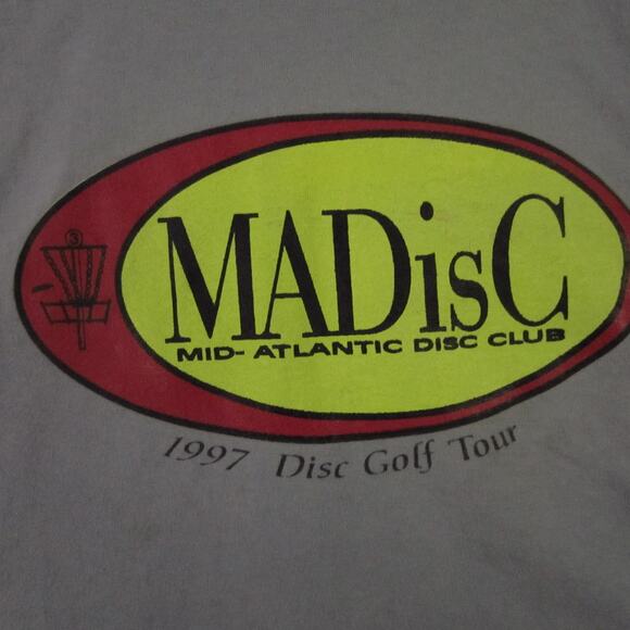 Vintage MADisC Disc Golf Shirt Mens XL Gray 1997 MADC Tour Hanes Beefy-T 90s - Picture 3 of 11